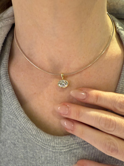Three Carat East West Lab Oval Bezel Set Diamond On Omega Chain