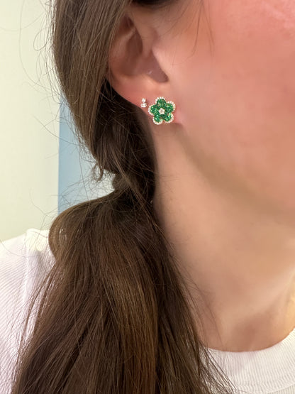 Tsavorite and Diamond Flower Earrings