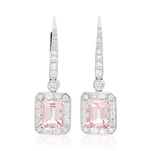 Pink Morganite and Diamond Hanging Earrings