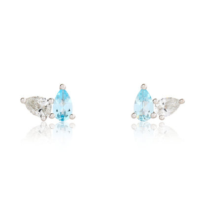 Toi Et Moi Diamond and Aquamarine Birthstone Stud Earrings