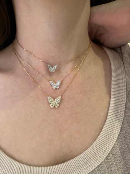 Two Tone Diamond Romantic Butterfly Pendant In Size 3