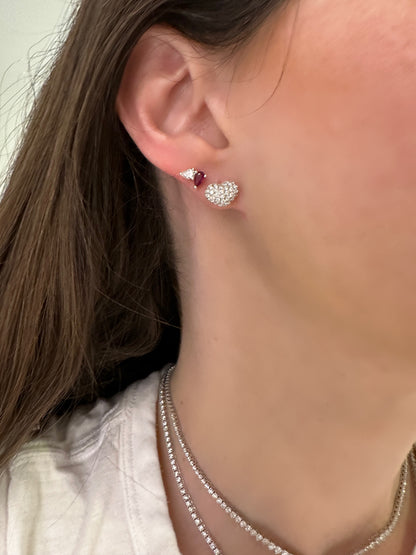 Puffy Diamond Heart Stud Earrings