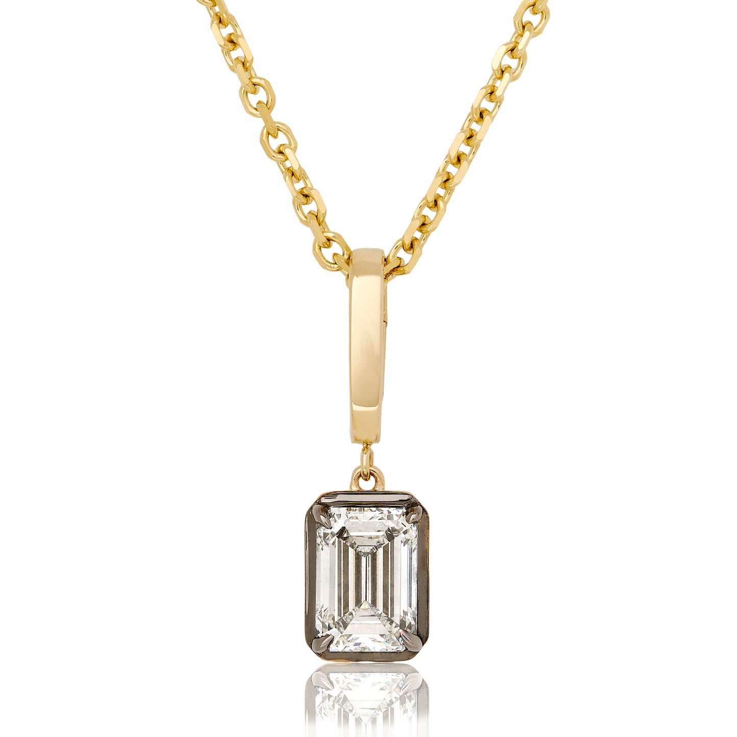 Lab Diamond Emerald Cut Button Back Pendant