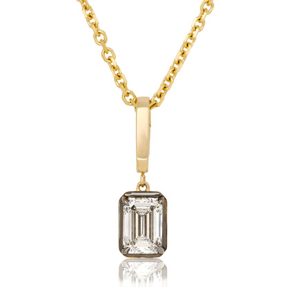 Lab Diamond Emerald Cut Button Back Pendant