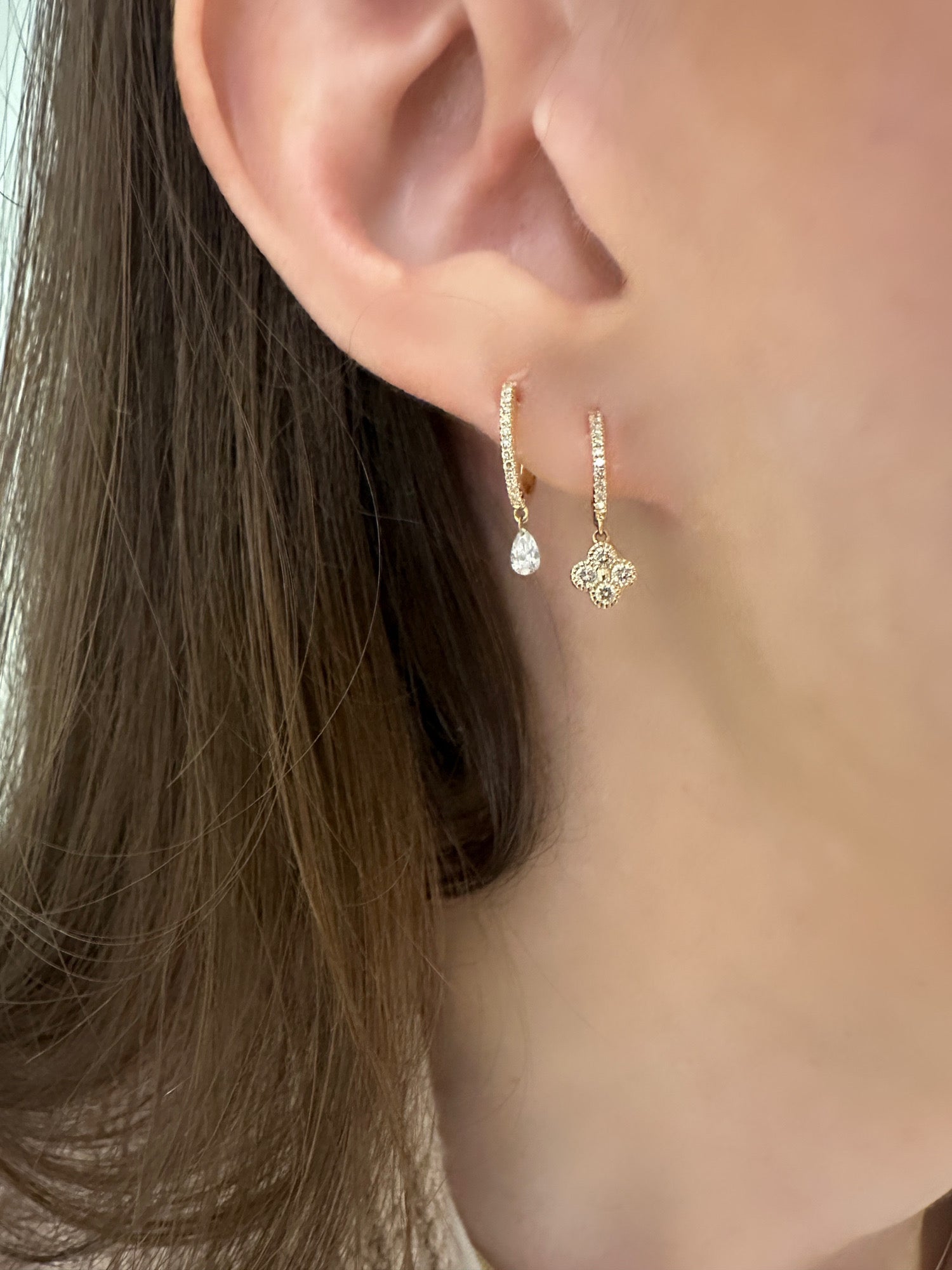 Diamond drop hoop earrings hotsell