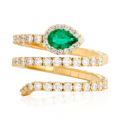 Emerald and Diamond Flex Snake Ring