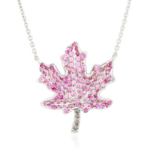 Pink Sapphire and Champagne Diamond Maple Leaf Pendant - Three