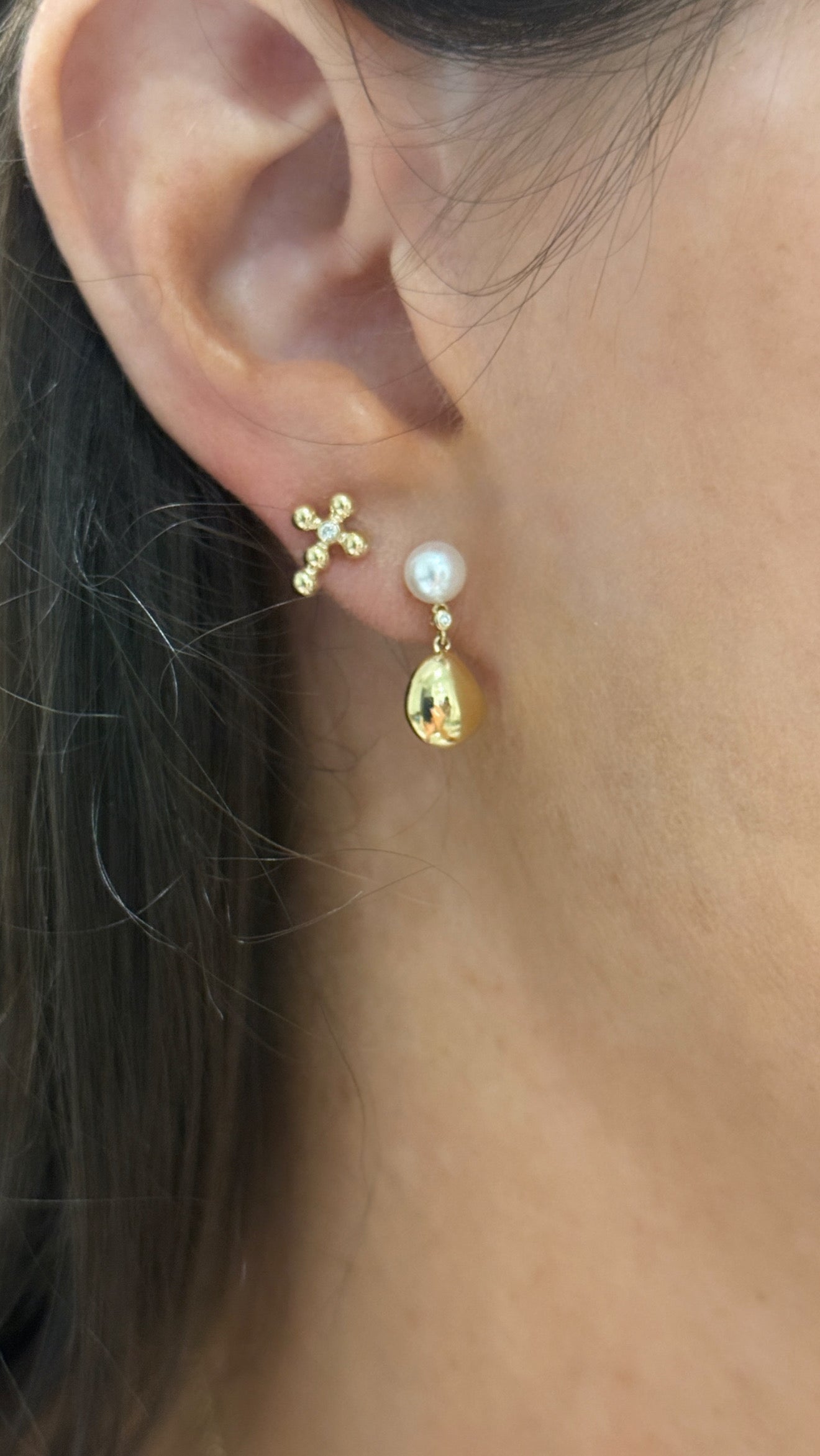 Petite Diamond Bead Cross Stud Earrings
