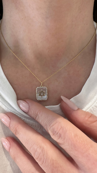 Mother of Pearl and Diamond Star Of David Pendant