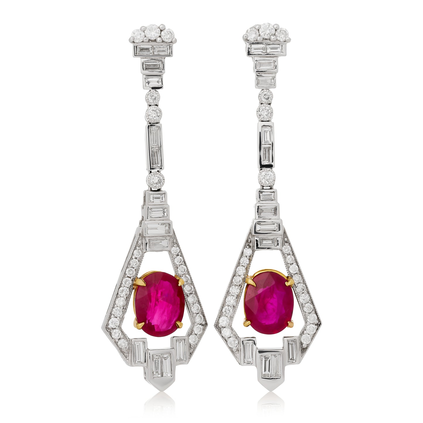 Platinum Diamond and Ruby Earrings