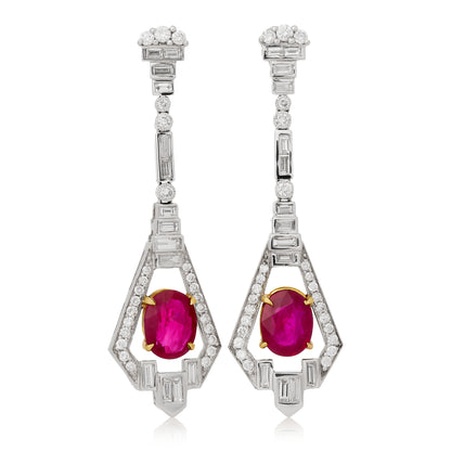 Platinum Diamond and Ruby Earrings
