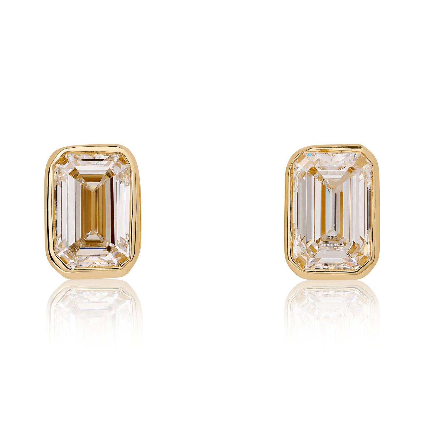 Lab Grown Bezel Set Emerald Cut Diamond Stud Earrings