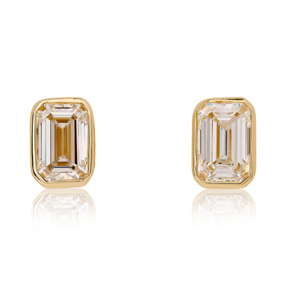 Lab Grown Bezel Set Emerald Cut Diamond Stud Earrings