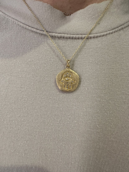 Diamond Hamsa Disc Pendant