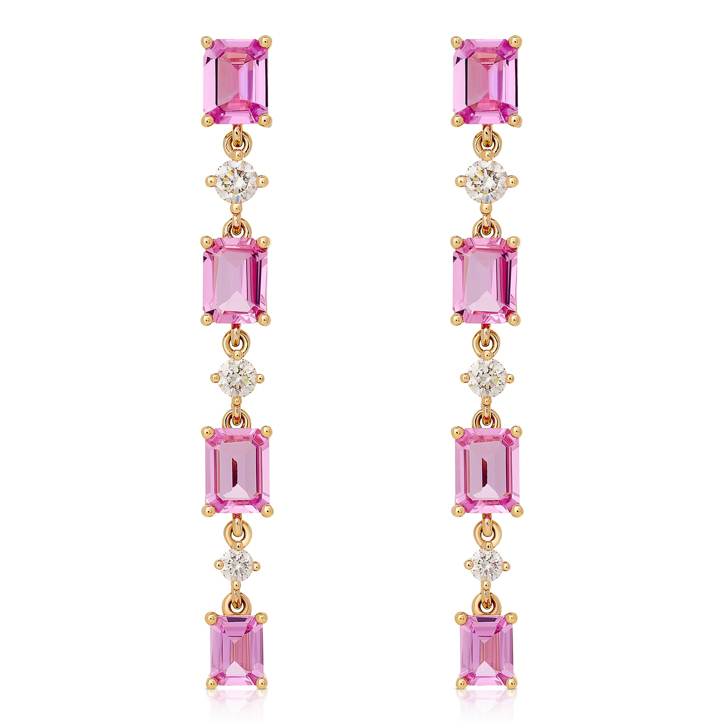 Alternating Pink Sapphire and Diamond Dangle Earrings