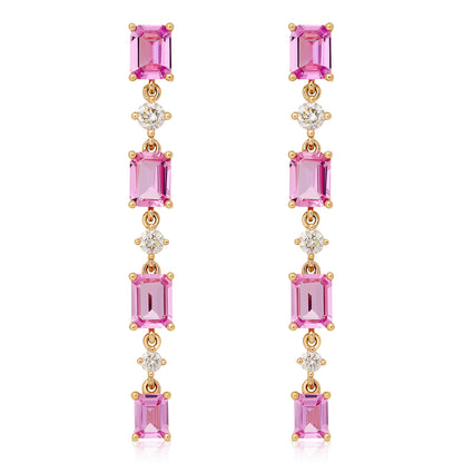 Alternating Pink Sapphire and Diamond Dangle Earrings