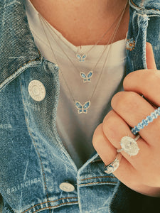 Petite Aquamarine and Diamond Butterfly Pendant