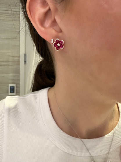 Ruby and Diamond Vibrant Flower Earrings