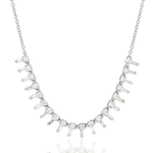Petite Round and Baguette Diamond Spike Necklace - White