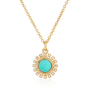 Turquoise and Diamond Sun Pendant