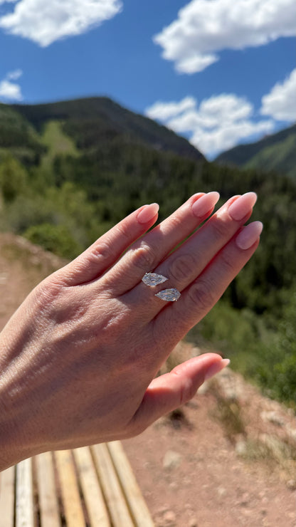 Lab Step Cut Diamond Pear Shape Ring