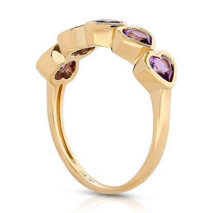 Amethyst Bezel Set Heart Shape Band - Two