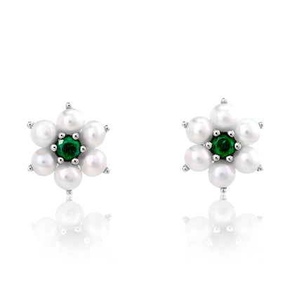 Pearl and Green Emerald Stud Earrings