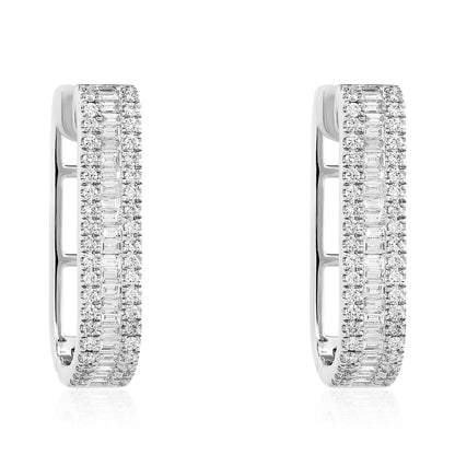 Round and Baguette Rectangular Hoop Earrings