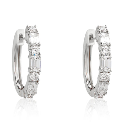 Round Diamond and Baguette Hoop Earrings