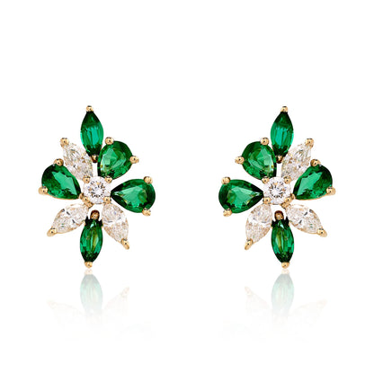 Emerald and Diamond Cluster Earrings