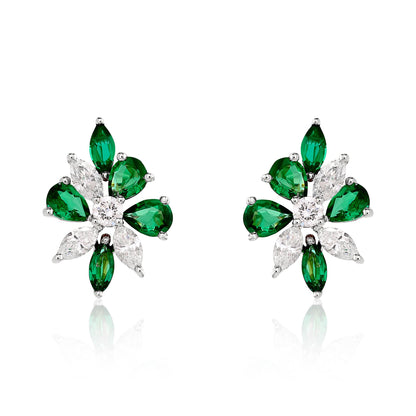 Emerald and Diamond Cluster Earrings