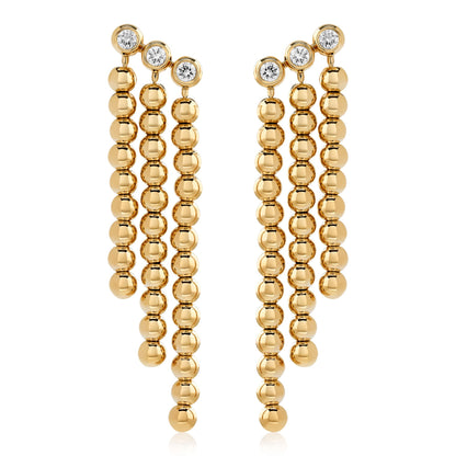 Yellow Gold Bead Diamond Dangle Earrings