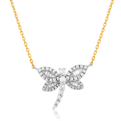 Two Tone Diamond Dragonfly Pendant