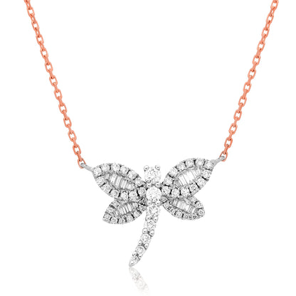 Two Tone Diamond Dragonfly Pendant