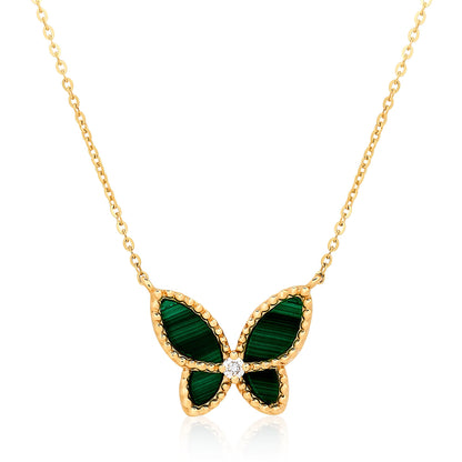 Medium Diamond and Malachite Butterfly Pendant