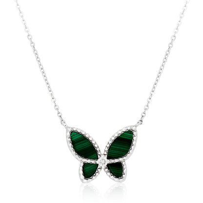 Medium Diamond and Malachite Butterfly Pendant