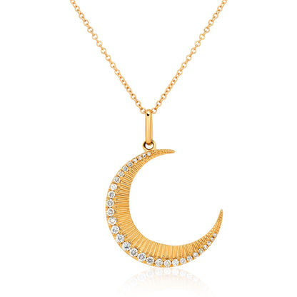 Fluted Gold and Diamond Moon Pendant
