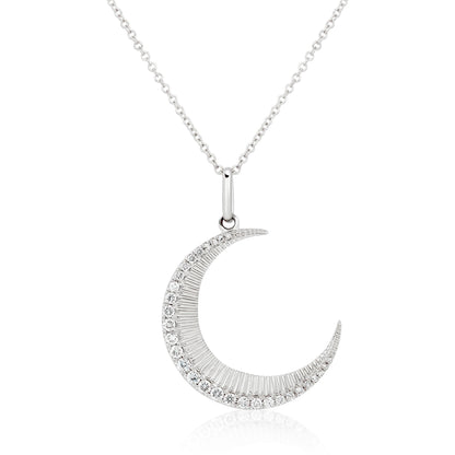 Fluted Gold and Diamond Moon Pendant