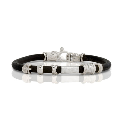 Mens White Gold and Silver Leather Bracelet