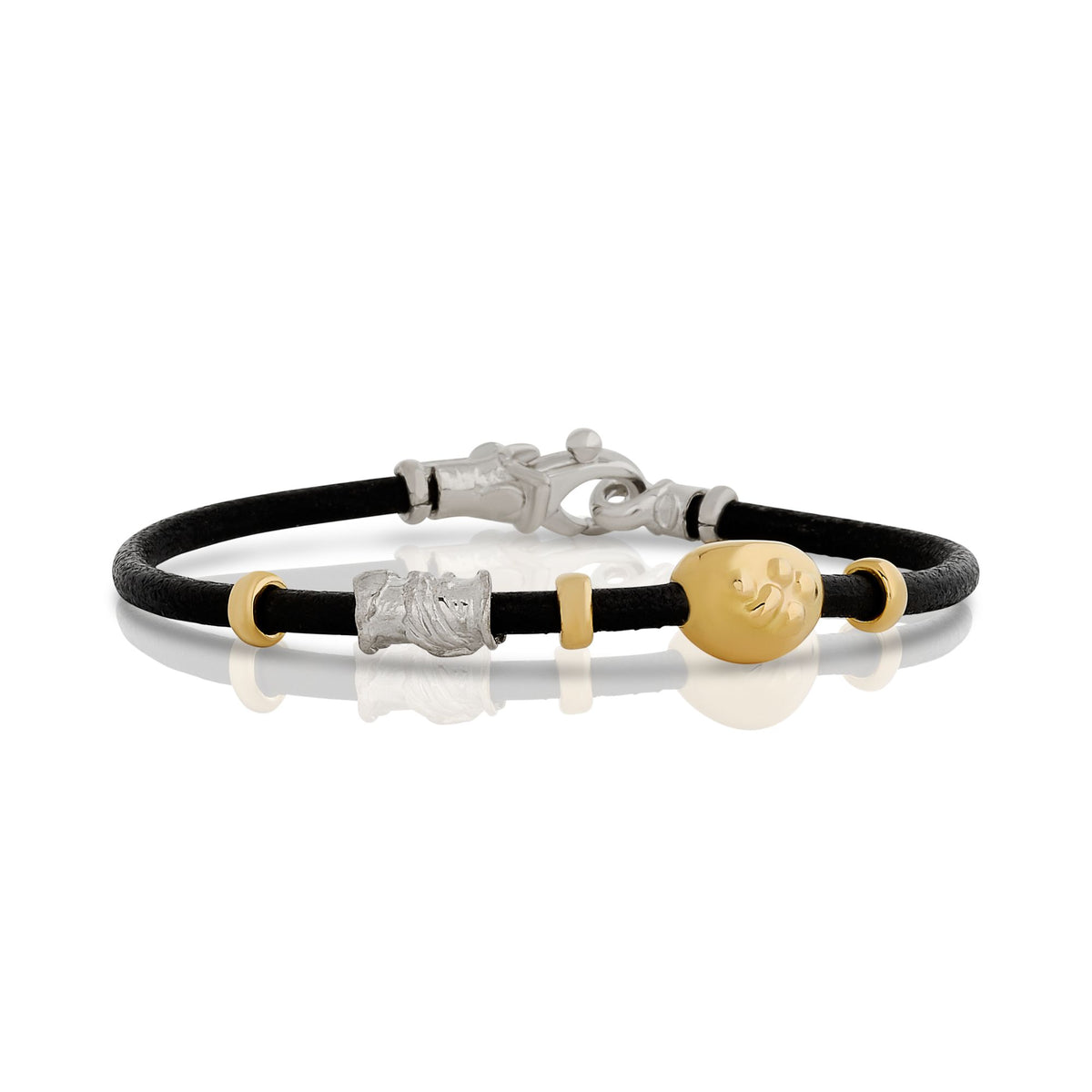 Mens Yellow Gold and Silver Leather Bracelet