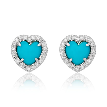 Natural Turquoise and Diamond Heart Earrings