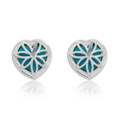 Natural Turquoise and Diamond Heart Earrings