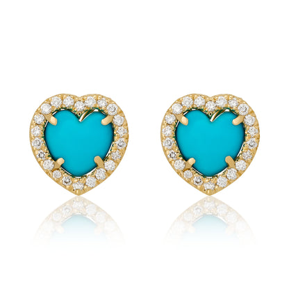 Natural Turquoise and Diamond Heart Earrings
