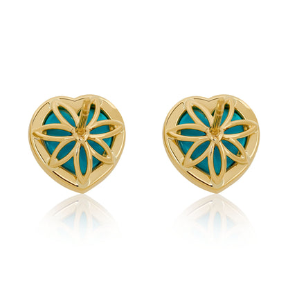 Natural Turquoise and Diamond Heart Earrings