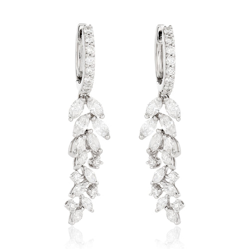 Diamond Dangle Leaf Cluster Earrings