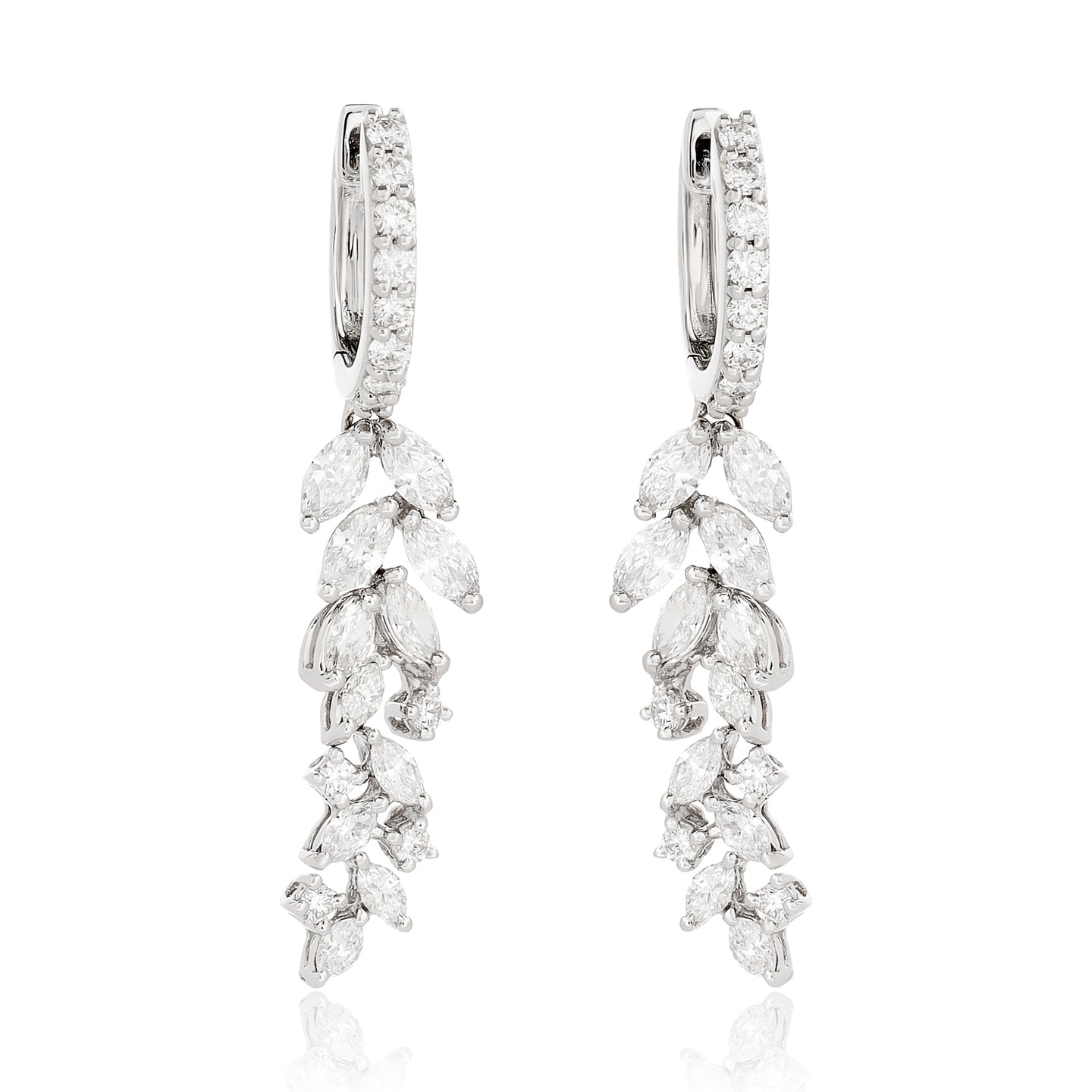 Diamond Dangle Leaf Cluster Earrings