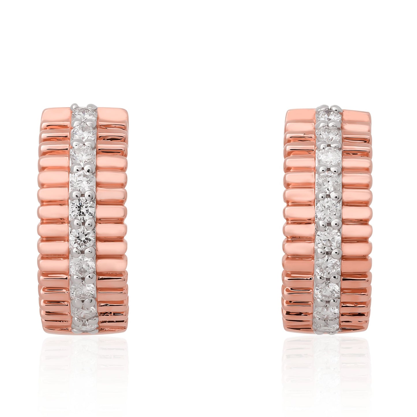 Fluted rose gold diamond hoop earrings