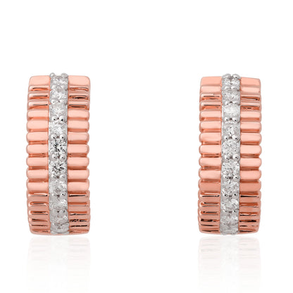 Fluted rose gold diamond hoop earrings