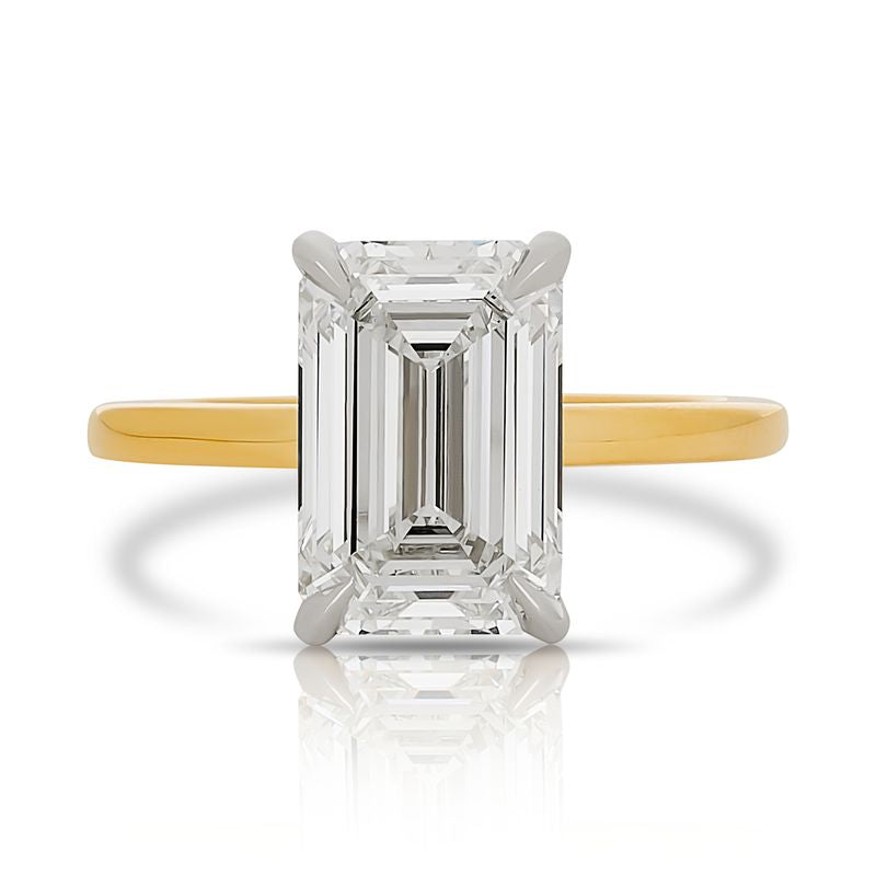Two Tone Lab Grown Emerald Cut Engagement Ring
