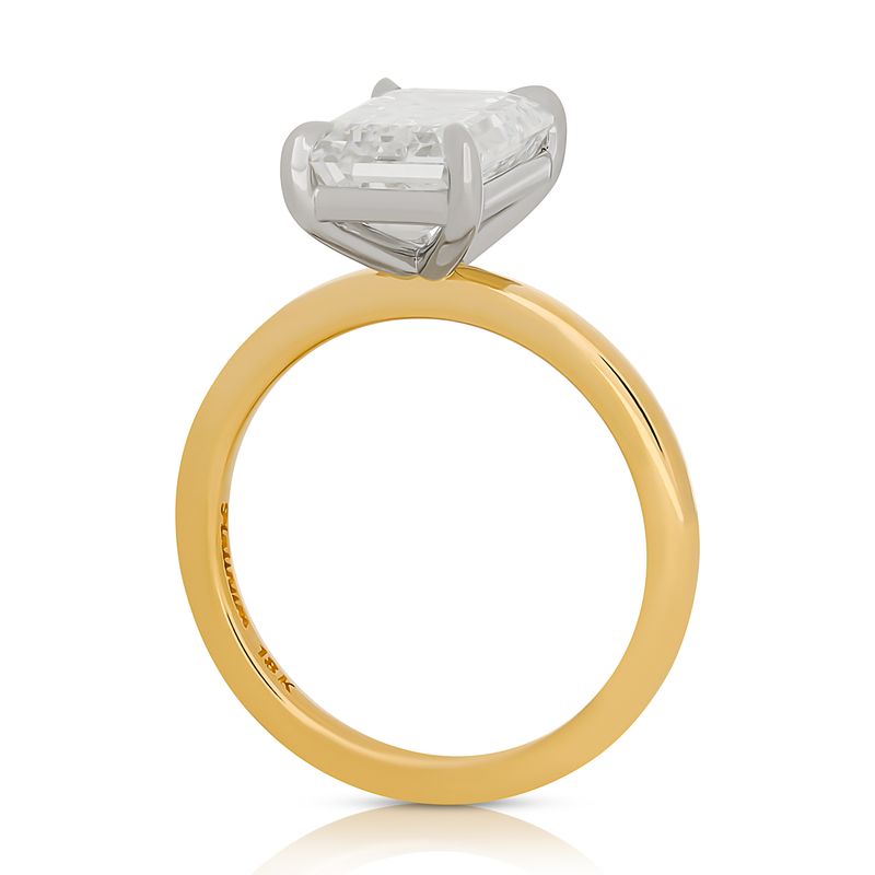 Two Tone Lab Grown Emerald Cut Engagement Ring